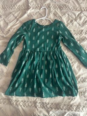 Cat & Jack Forest-Print Emerald Green Long-Sleeve Dress